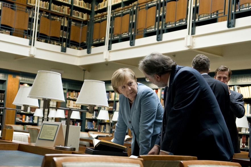 Angela Merkel in the Reading Room at the Center for Jewish History