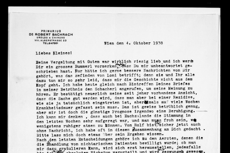 LETTER Bachrach-Hochner Victor Sattler Brief an Elisabeth Feitler 4.10.1938