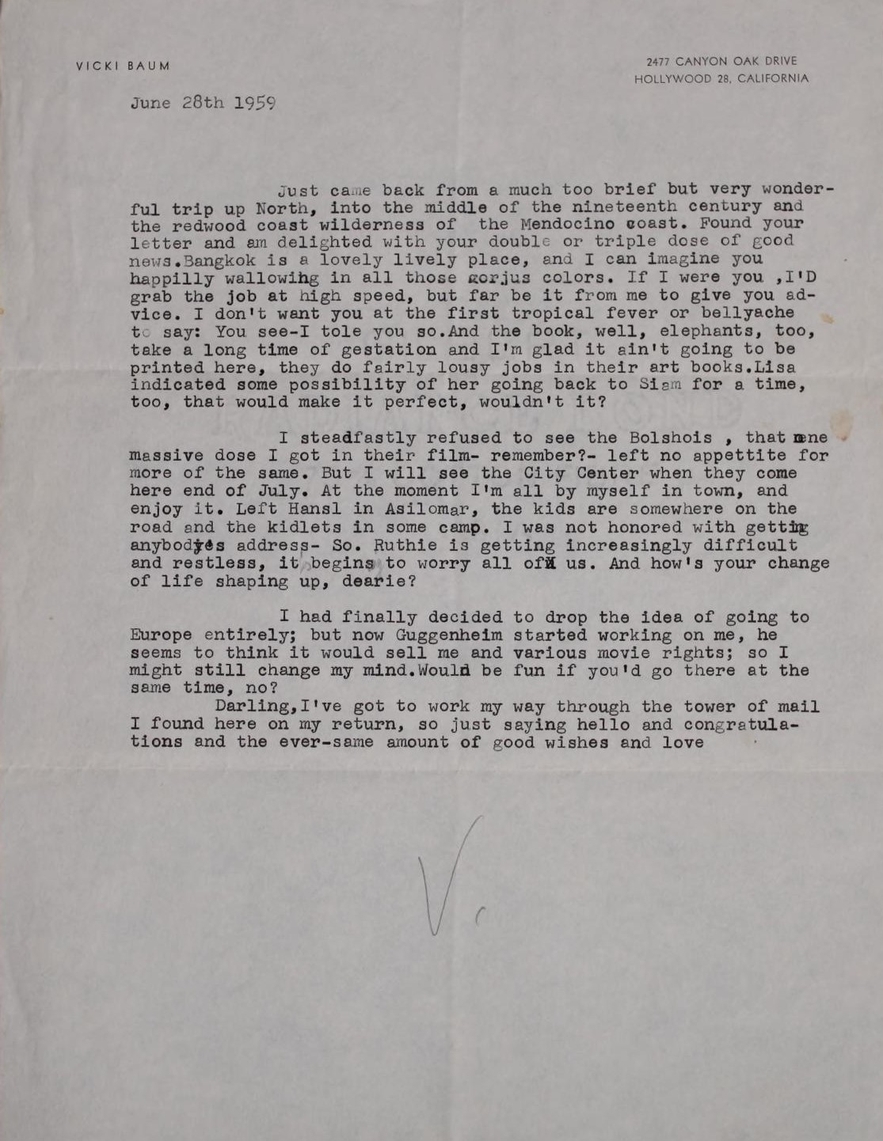 Letter from Vicki Baum to Carl Ostertag, 1959