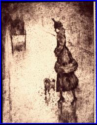 Lesser Ury: Lady with dog crossing the street